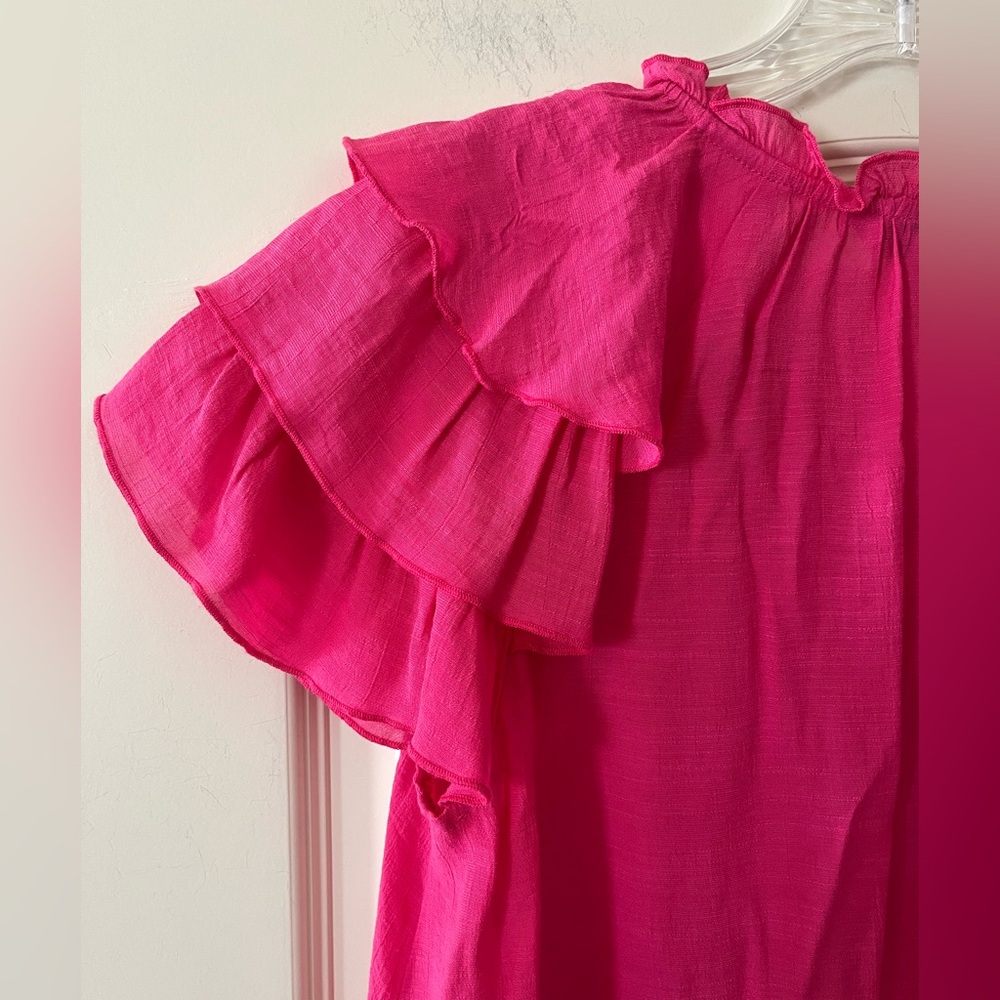 Nanette Lepore Fuchsia Ruffle Sleeve Blouse Women’s Size Medium - Picture 4 of 16